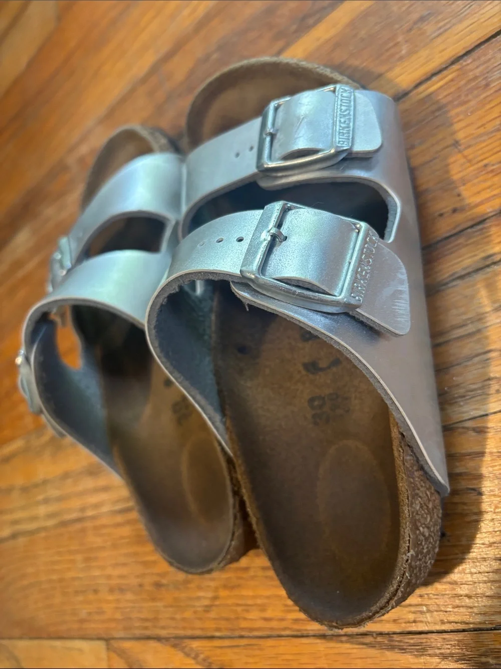 Birkenstock Kids Silver Double-Buckle Slide Sandals